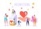 Social Donate Volunteer Character Banner. People Money Charity Work Heart Symbol Poster. Human Care Aids Ribbon