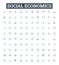 Social Economics vector line icons set. Socioeconomics, inequality, welfare, poverty, labor, markets, redistribution