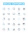 Social Economics vector line icons set. Socioeconomics, inequality, welfare, poverty, labor, markets, redistribution