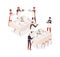 Social event isometric vector flat illustration. Catering, service staff and waiter preparing to meal isolated on white