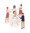 Social event isometric vector illustration. Stand-up meal, soiree, celebration. Waiter and party visitors cartoon