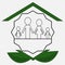 Social housing icon for young families. Family at home: couple with daughter and son.