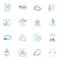 Social launch linear icons set. Buzz, Launchpad, Viral, Nerking, Influence, Engagement, Momentum line vector and concept