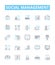 Social management vector line icons set. Networking, Promoting, Branding, Organizing, Marketing, Analyzing