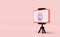 Social media with 3d mobile phone, smartphone, tripod icons isolated on pink background. verify identity, communication