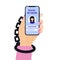 Social media addiction woman hand, phone, handcuffs
