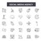 Social media agency line icons, signs, vector set, outline illustration concept