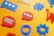 Social Media Conversation Message Icons Orange Background 3D Rendering