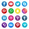 Social media icon set vector illustration simple flat design. WhatsApp Facebook Instagram twitter skype YouTube snapchat viber etc