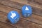 Social Media icons on blue dice,3d rendering