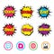 Social media icons. Chat speech bubble and Globe.