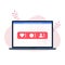Social media icons, Like, comment, follow, Notifications. Social networking using laptop