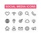 Social media linear icons set. Icons for business, banking, contact, social media, technology, seo. Line web and mobile