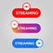Social media live badge. Mobile app streaming and broadcasting icon. Red. blue and purple color sign set. Vlog airing