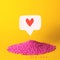 Social media promotion success concept. Pink heart-shaped emoji