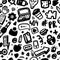 Social media seamless pattern for site background in doodle style. PR concept for blog
