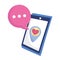 Social media smartphone pointer location love heart speech bubble