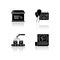 Social media store drop shadow black glyph icons set