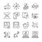 Social network related vector line icon set. Contains such icons as like, live broadcasting, share, number of views and more.