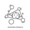 Social networking icon. Friendly robot line pictogram in linked data graph. Editable stroke vector illustration