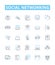 Social networking vector line icons set. Social, networking, networking, sites, media, profiles, interaction