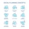 Social planning turquoise concept icons set