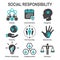 Social Responsibility Solid Icon Set w Honesty, integrity, & col