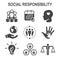 Social Responsibility Solid Icon Set w Honesty, integrity, & col