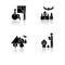 Social service drop shadow black glyph icons set