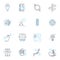Social signals linear icons set. Shares, Likes, Comments, Retweets, Engagements, Impressions, Mentions line vector and