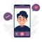 Social smartphone with boy in video call