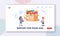 Social Support to Poor Kids Landing Page Template. Children Boy and Girl Characters Taking Toys from Donation Box