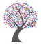 Social technology and media tree filled with networking icons