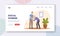 Social Worker Care of Sick Senior Landing Page Template. Residential Healthcare Young Volunteer Help to Old Disabled Man