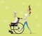 Social worker and elder man in wheelchair.