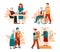 Social workers support old elderly people with disabilities a vector illustration