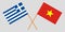 Socialist Republic of Vietnam and Greece. The Vietnamese and Greek flags. Official colors. Correct proportion. Vector