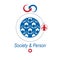 Society and Person interaction creative logo, unique vector symbol created with different icons. System and social Matrix sign. P