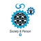 Society and Person interaction creative logo, unique vector symbol created with different icons. System and social Matrix sign. P