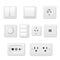 Sockets  light switches  outfits different design realistic set. Electrical supplies  panels