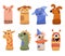 Socks puppets. Dolls for children theatre. Educational game with doll on hand, vector characters isolated on white