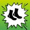 Socks sign. Black Icon on white popart Splash at green background with white spots. Illustration