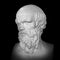 Socrates. Ancient marble statue head of the greek philosopher. Man bust with beard  on black background