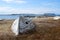 Sod church by Atlantic Ocean in Newfoundland