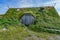 A sod-roofed building at the Norstead Viking Village