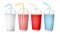 Soda Cup Template Vector. 3d Realistic Paper Disposable Cups Set For Beverages With Drinking Straw. Isolated On White