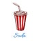 Soda drink striped fast food paper cup vector icon
