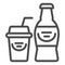 Soda line icon. Paper cup and bottle vector illustration isolated on white. Drink outline style design, designed for web