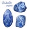 Sodalite crystal stones isolated, healing wicca stones