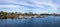 Sodertalje, Sweden - May 11, 2021: Panoramic view on the harbour in Igelsta in Sodertalje with sailboats on sunny afternoon in May